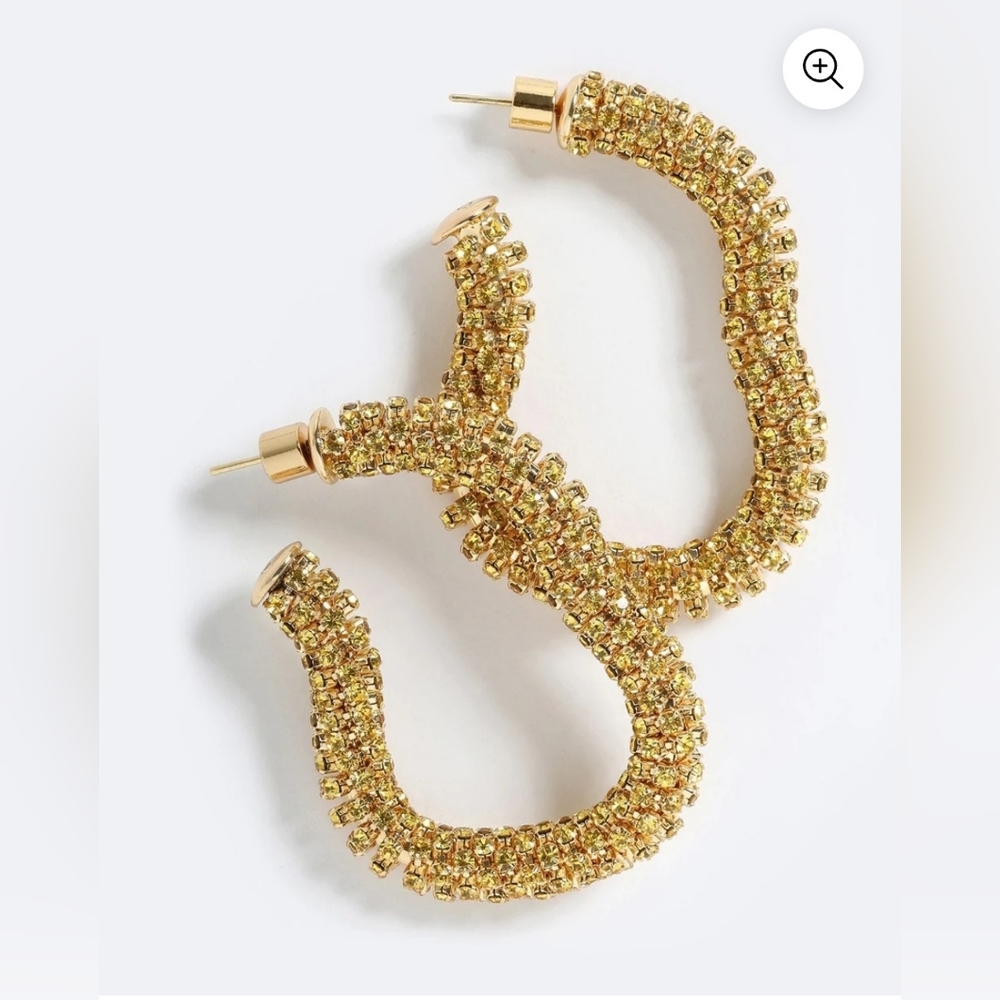 Emma Pills OBSESSION SPARKLE HOOP Earings GOLD Goldtone 2x1.5" New